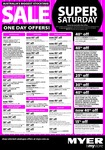 Myer Super Saturday One Day Offers [Starts Tommorrow] - Includes 20% off TV's / Hifi / BR Players