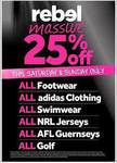 Rebel Sport Massive 25% off Sale Today & Tomorrow Only