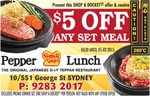 $5 off Any Set Meal from Pepper Lunch in NSW, VIC, SA w/ Shop A Docket Voucher