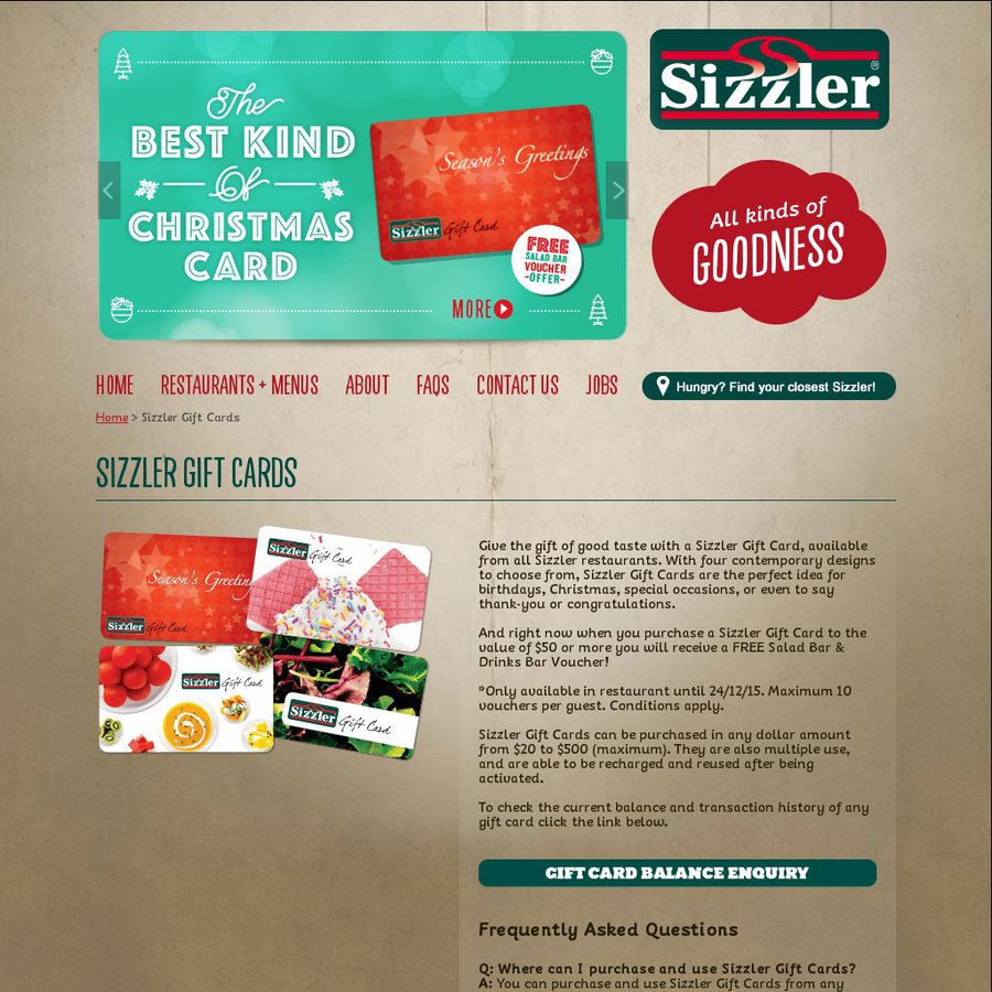 Free Salad Bar Voucher Worth Up To 25 95 With Purchase Of 50 Or More Gift Card Sizzler Qld Nsw Wa Ozbargain