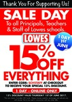 Lowes 15% off Everything Online 1 Day Only Thursday June 1st, No Rainchecks, Excludes Giftcards - Targeted.