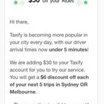 $30 Credit ($6 off Next 5 Rides) with Taxify