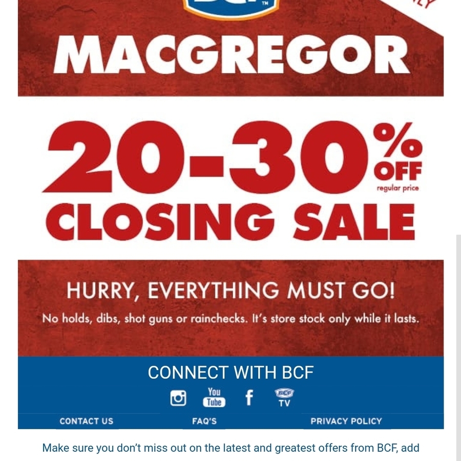 QLD] 30-50% off Store Stock Closing down Sale @ BCF Macgregor