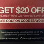 $20 off $75 Spend at Store DJ and Manny’s