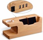 Bamboo Charging Stand with 3 USB Charging Ports for Apple Watch & Smartphones $17.99 + Post (Free w/ Prime/$49+) @ TendakAmazon