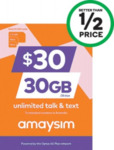 amaysim $30/30GB/28 Days Starter Pack $10 at Woolworths