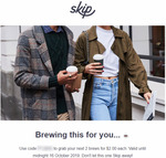 Next Two Coffees for $2 Each with Code @ Skip App