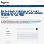 $50 Cashback on Full Price Men's Regaine Extra Strength Foam 4 Month Products @ Regaine