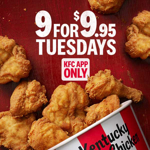 9 Chicken Pieces for $9.95 on Tuesdays @ KFC via App - OzBargain