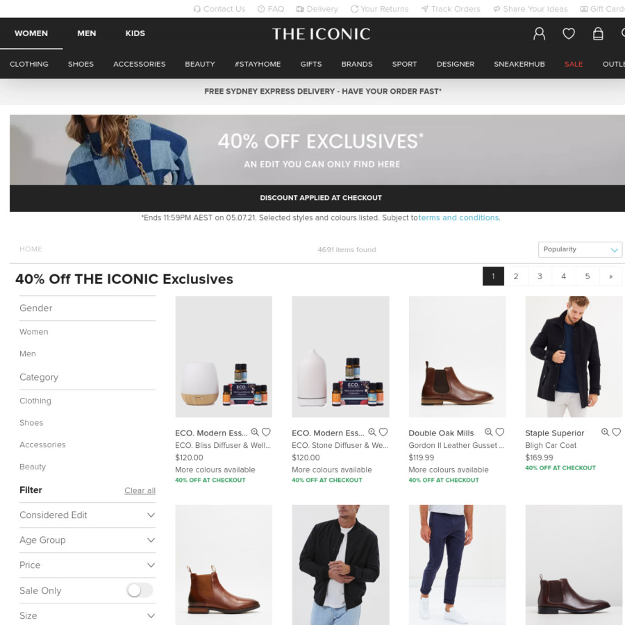 40% off Exclusives @ The Iconic + upsized cashback 20% + spend $200 ...