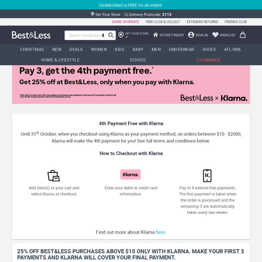 4th Instalment Waived on Klarna Purchases $10 - $2000 @ Best&Less ...