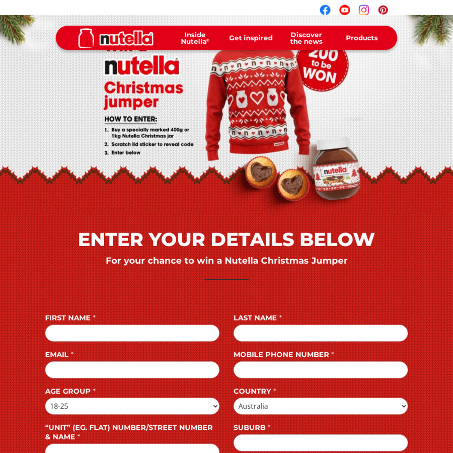 Win 1 of 200 Nutella Christmas Jumpers Worth 26.14 Each from