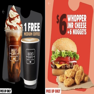 Free Medium Coffee | $6 Whopper Jnr Cheese + 6 Nuggets @ Hungry Jack's (App Required, Pick up Only)