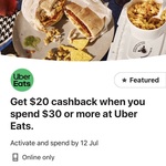 CommBank Rewards: $20 Cashback with $30 Spend @ Uber Eats