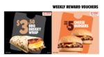 $3.50 BBQ Brekky Wrap, Two Cheese Burgers for $5 @ Hungry Jack's App Rewards