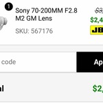 Sony FE 70-200MM F2.8 GM MKII Lens $2490 JBHIFI