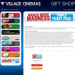 Village Cinemas - Triple Ticket Pass $27 - ($9 Tickets) until 27th of March