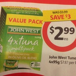 John West Tuna 4x 95g $2.99 at Coles ($0.74 each!) Starts 12/03