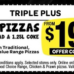 Domino's - Any 3 Pizzas + Garlic Bread + 1.25lt Coke $19.95 Pick up until 8 April