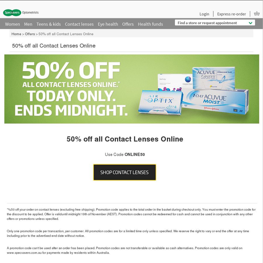 50 off contact lenses