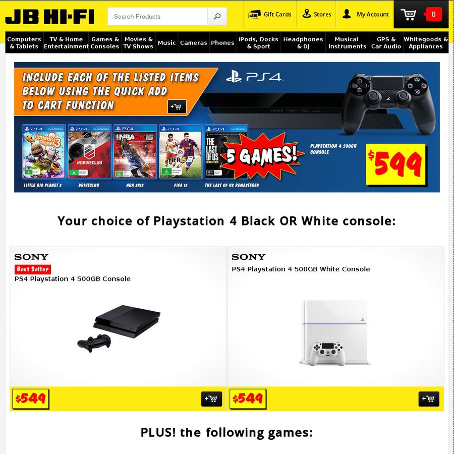 599 JBHiFi PS4 Bundle w/5 Games The Last of Us, Little Big