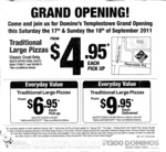 Domino's Templestowe (VIC) Grand Opening - Traditional Large Pizza $4.95 Pick up 17th+18th September