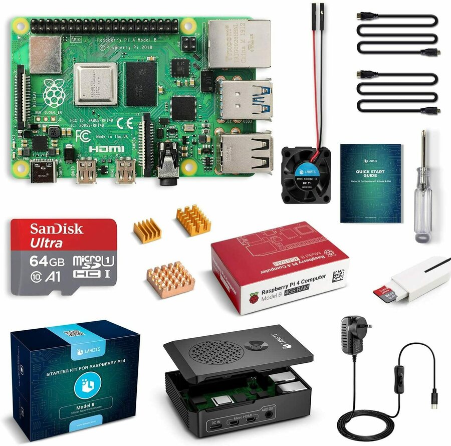 Raspberry Pi 4 Complete Starter Kit With Pi 4 Model B 4GB RAM / 64GB ...