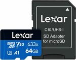 Lexar microSDXC 633x 64GB UHS-I U3 V30 Card w/SD Adapter $9.85 + Delivery ($0 with Prime/ $39 Spend) @ Azeshop via Amazon AU