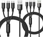 2 Pack - 3 in 1 Multi Charging Cable Nylon Braided 1.2m $16.71(12% off) + Delivery($0 with Prime/ $39 Spend) @ Luoke Amazon AU