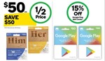 15% off Google Play Gift Cards | ½ Price $100 BananaLab Gift Boxes - $50 @ Woolworths