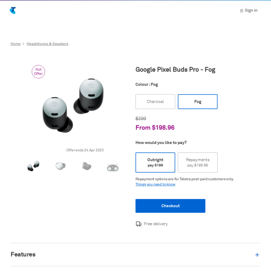 Reward Store - Telstra Plus, Google Pixel Buds Pro - Charcoal