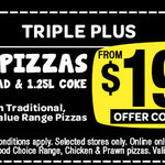 Domino's - Any 3 Pizzas + Garlic Bread + 1.25lt Coke $19.95 Pick up until 10 May