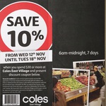 Save 10% When You Spend $30 or More at Coles East Village, NSW 2017