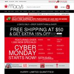 Macys Extra 15% off with Coupon + Extra 20-30% on Clearance Item - Free Shipping to OZ over $250