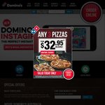 Domino's 3 Pizzas Delivered $31.95, Garlic Bread $2.95 + 30% off Pizzas