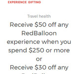 $30 off $129 Spend / $50 off $250 Spend @ Red Balloon