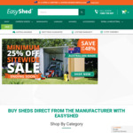 Sitewide Sale 25% - 49% Off + 3 Free Accessories + Free Delivery to 170 Depots with Any Shed @ Easyshed.com.au