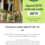 5% off When You Spend $170 or More (Online or in-App) @ Woolworths