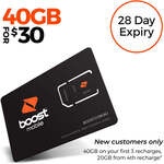 Boost Mobile 40GB 28-Day Prepaid SIM $9 (Bonus $9 Cashrewards Cashback until 14/10) @ Boost Mobile