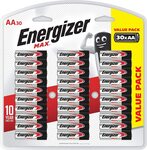 Energizer AA Batteries, MAX Alkaline, 30 Pack $16.00 ($14.4 S&S) + Delivery ($0 with Prime/ $39 Spend) @ Amazon AU