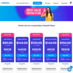 Lebara 360 Days Prepaid Mobile Plans 180GB/425GB $150/$199 @ Lebara