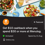 Menulog: Get $10 Cashback with $30 Min. Spend via Commbank Yello Rewards