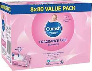 Curash Fragrance Free Baby Wipes 8x80pk $18.32 ($16.49 S&S, $15.57 Prime S&S) + Delivery ($0 with Prime/ $59 Spend) @ Amazon AU