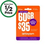 amaysim 28-Day 42GB Prepaid SIM Starter Pack $12 (Bonus 18GB Data for First 3 Renewals, Ongoing $35 Renewal) @ Woolworths