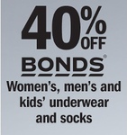 40% off Bonds Women's, Men's & Kids' Underwear & Socks + $10 off $50+ Online Spend @ Target