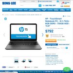 HP TouchSmart Notebook PC $792 at Bing Lee