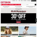 Cotton On Black Friday Special 30% off Full-Priced Items Site-Wide Free Shipping Min Order $55