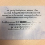 Free Coffee 9-10AM Monday 17th July to Friday 21st July @ The Rialto Tower Forecourt [VIC] 