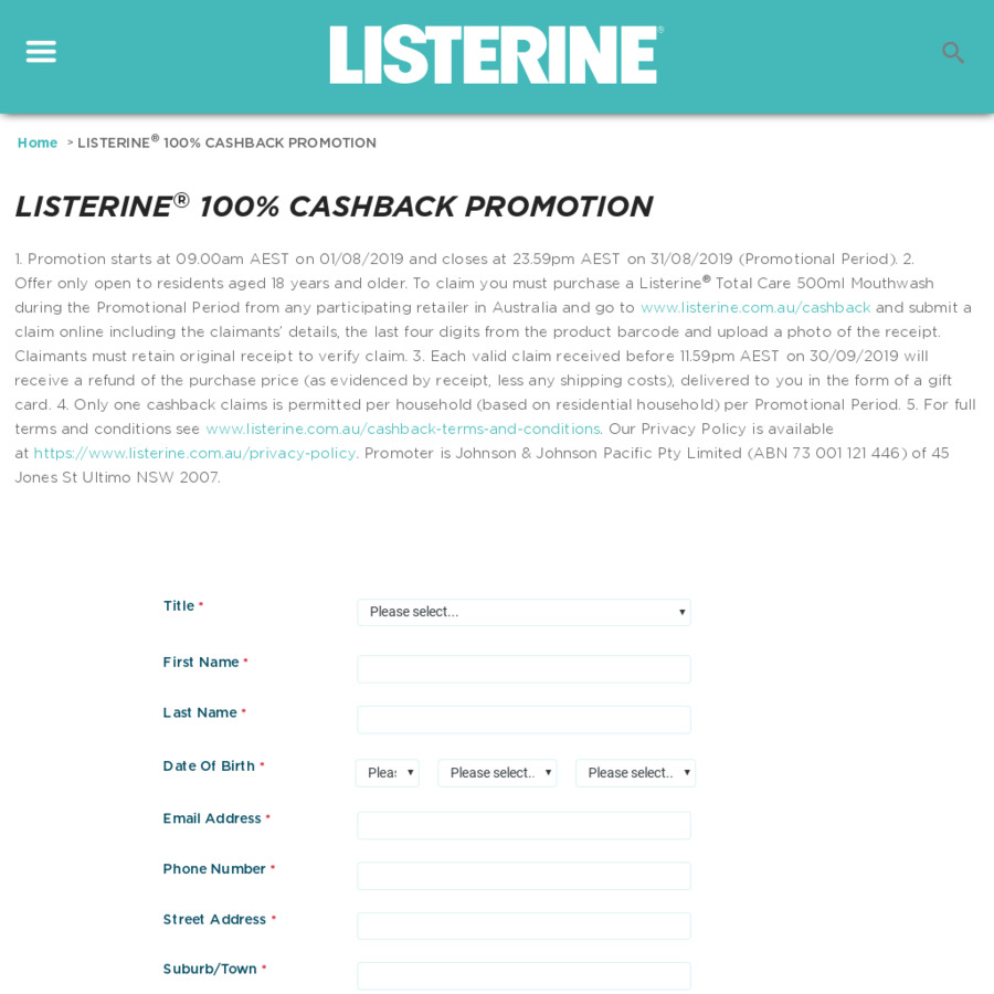 Claim 100 Cashback On A Purchase Of Listerine Total Care 500ml
