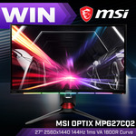 Win an MSI Optix 27" QHD 144Hz Curved Gaming Monitor Worth $699 from PC Case Gear